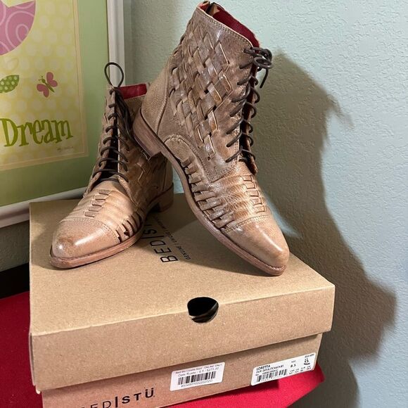 NWT Bed Stu Women's Tan Leather”Oats Rustic Loretta Boot” Boots Size 8.5 - Picture 1 of 9